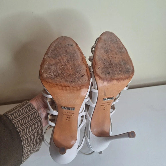 Schutz Juliana cage leather off white stilleto heels SZ 7 - Picture 8 of 9